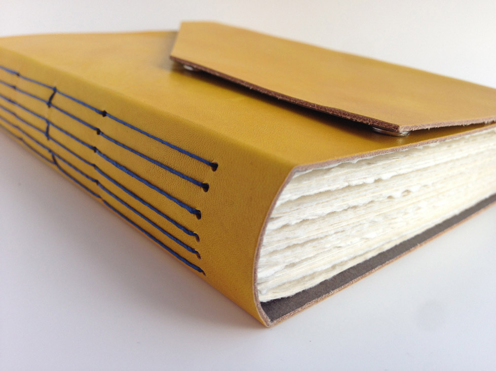 Yellow Leather Journal with Blue Stitching – Blue Dot Creations